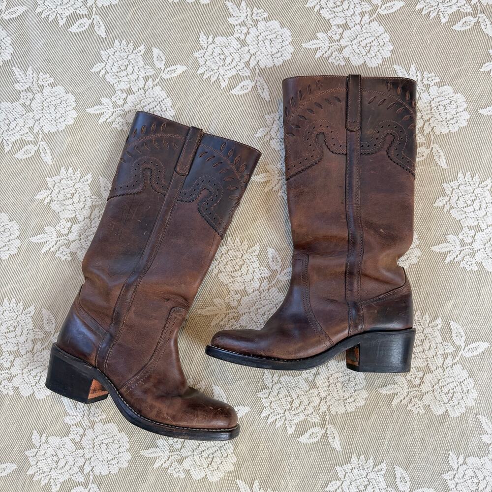 Vintage Steve Madden Frye Style Brown Leather Western Boots Size 6
